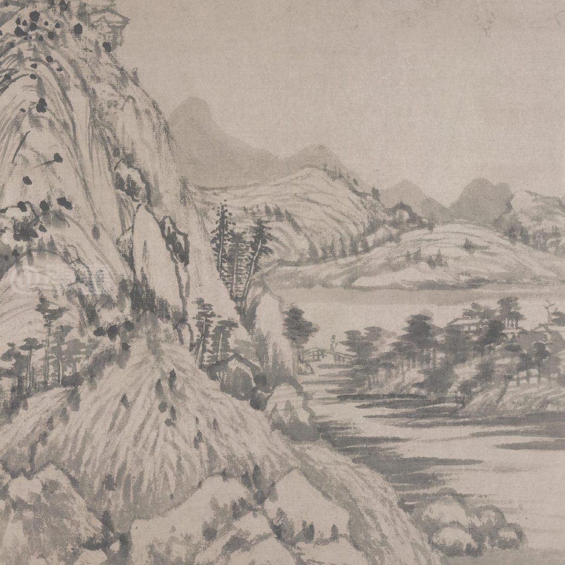 富春山居图局部 远岫与渔舟